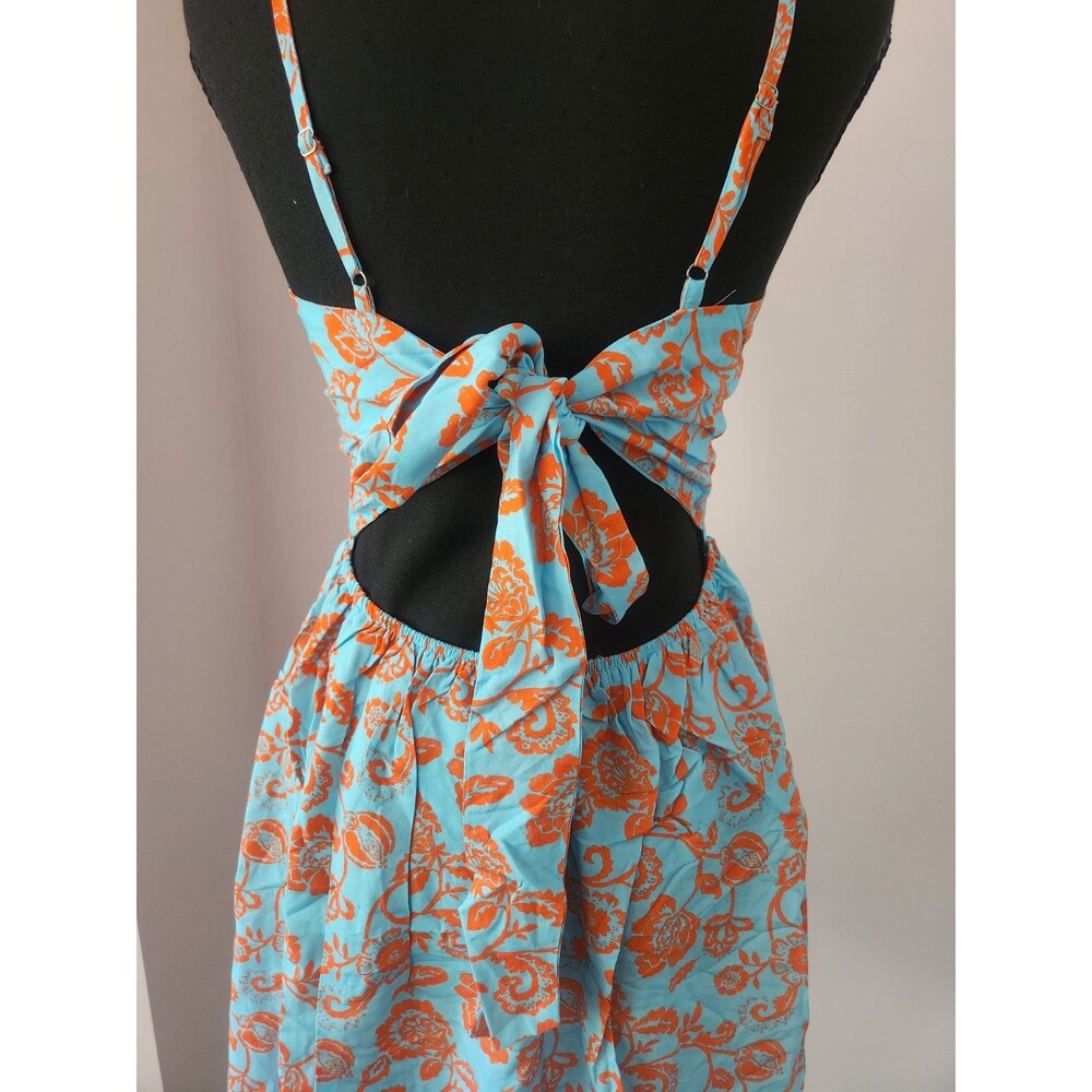 NWT CUPSHE Cutout Mini Dress Blue Orange Floral Summer Sundress Boho - Medium - Picture 5 of 8